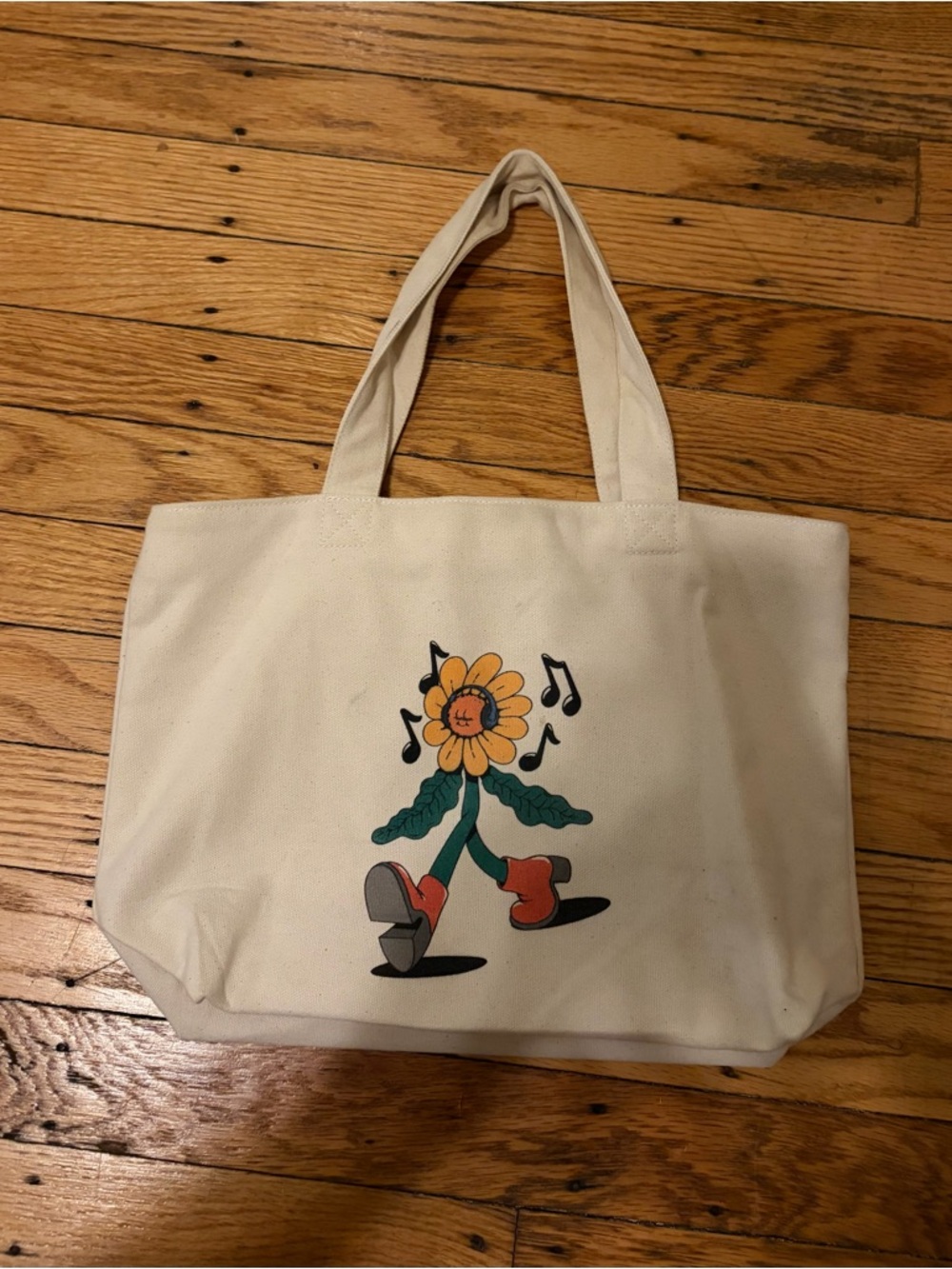Canvas Tote Bag with Dancing Sunflower Print